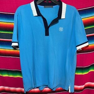 G/FORE Golf Pique Polo Shirt Blue/White/Navy Blue Colorblock Size XXL